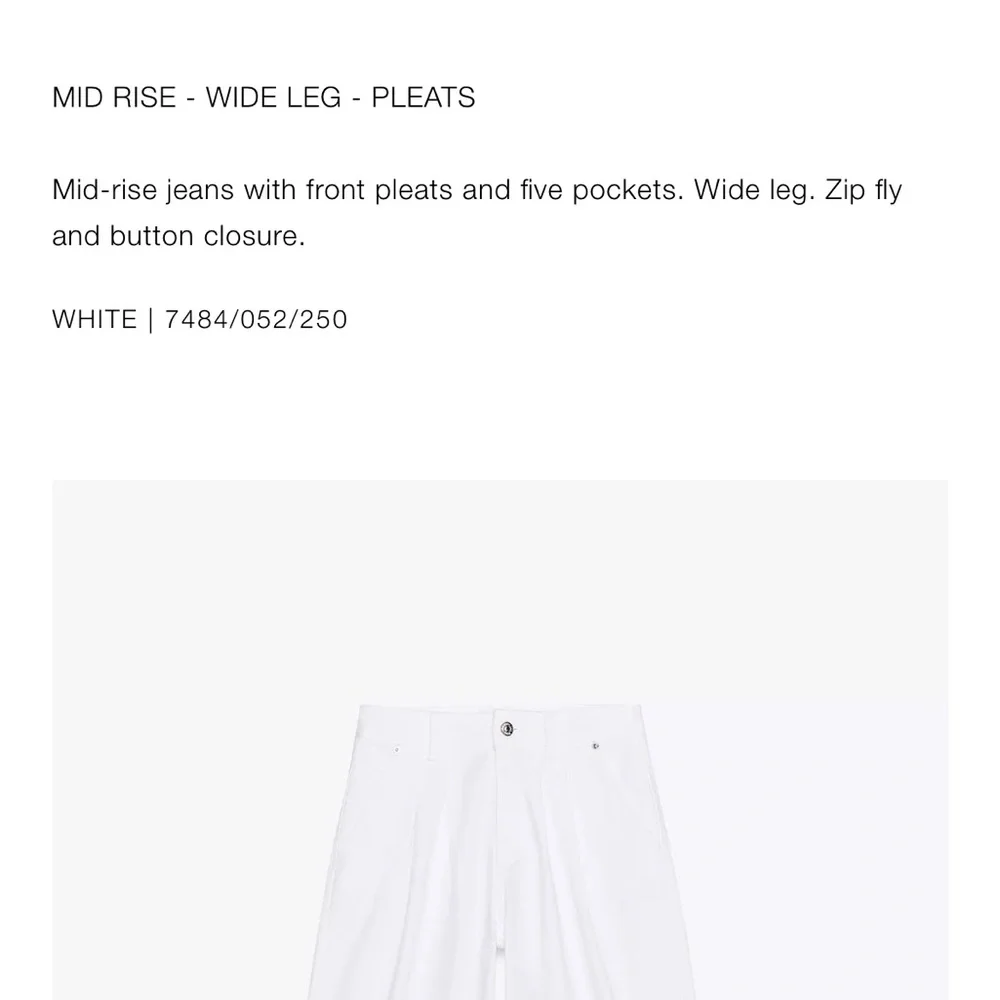 Zara NWT mid rise wide leg pleated pants white 7484/052
